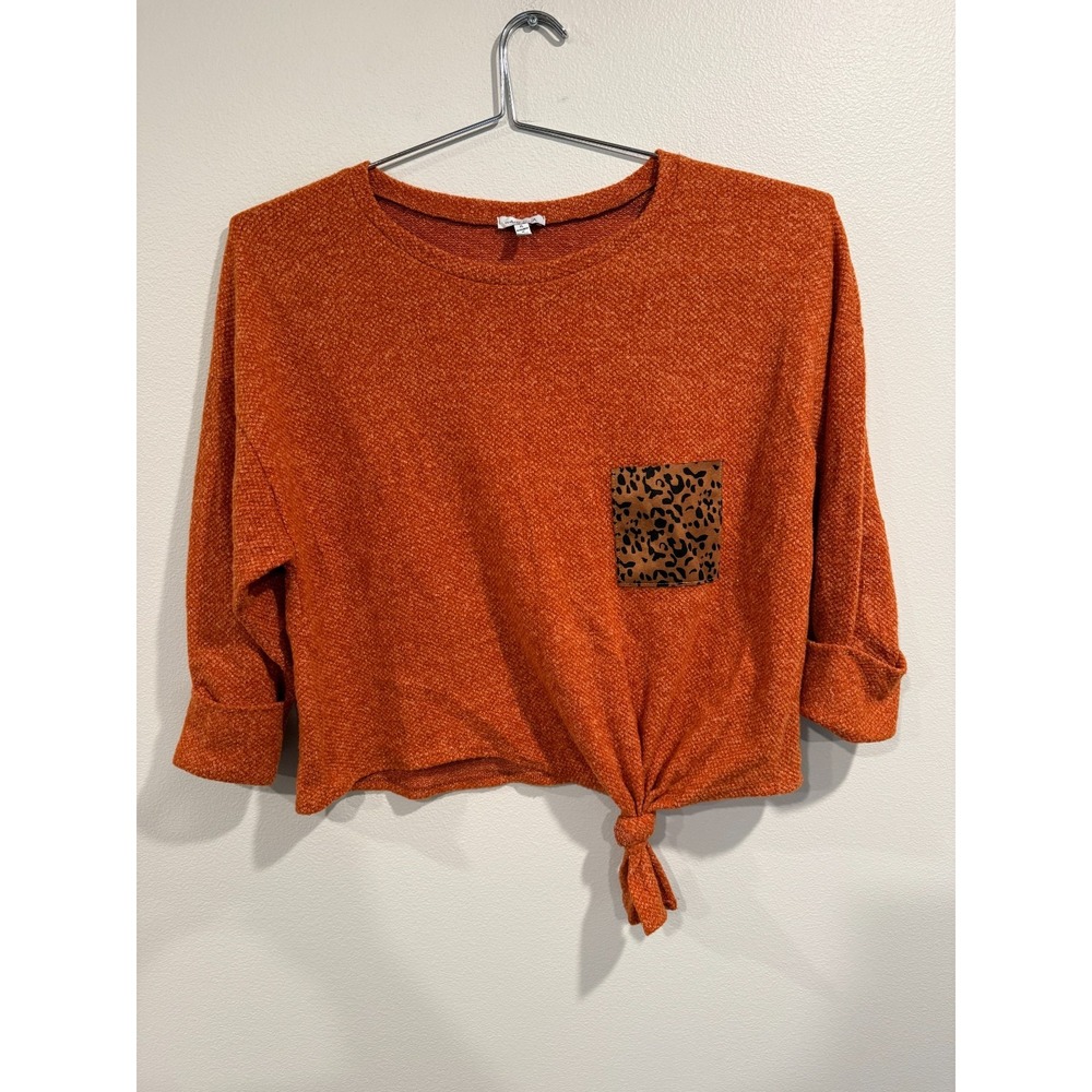 White Birch Sweater Women's‎ XL Orange Long Sleeve Round Neck Knot Hem Pullover